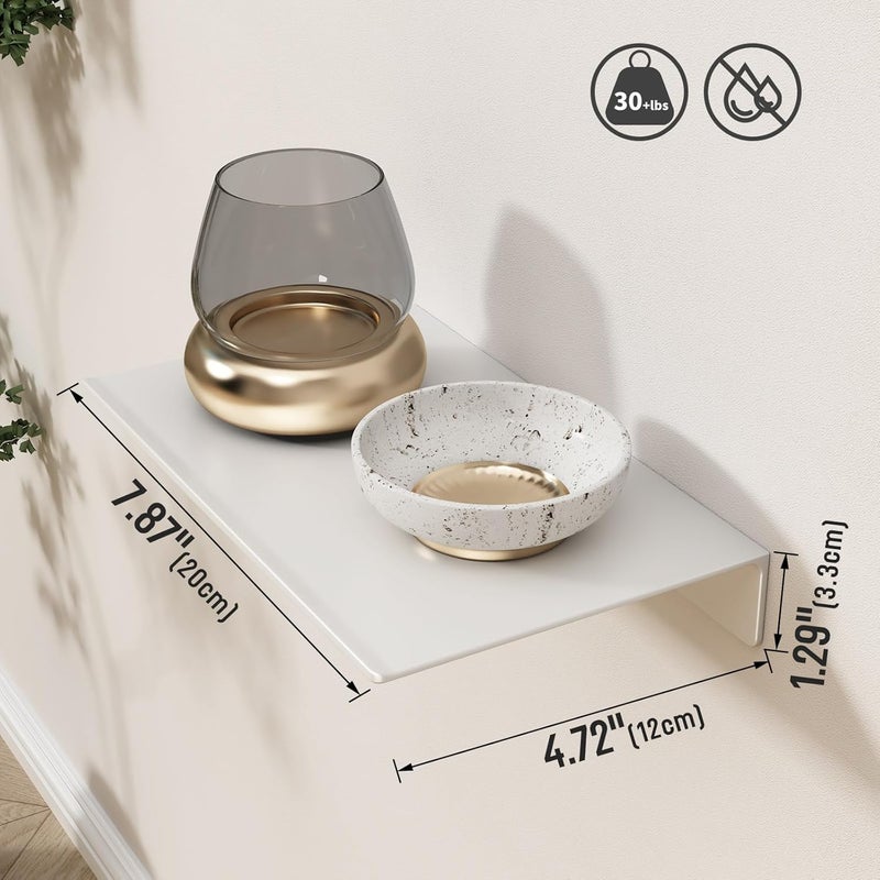 Danpoo White Floating Shelf for Wall Storage, Metal Wall Shelf for Bedroom, Living Room, Kitchen, Small Bathroom Shelf, Display Shelf for Collectibles, 8" - Image 3
