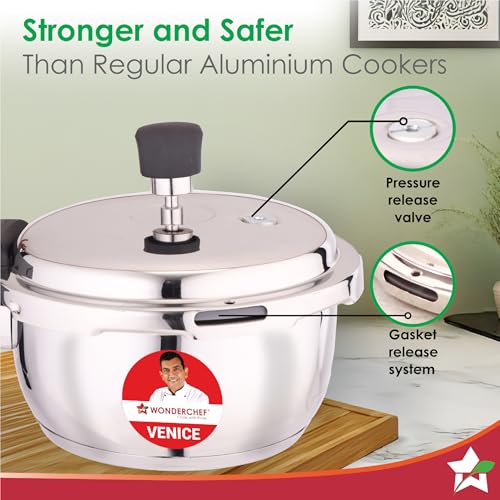 Wonderchef Venice Stainless-steel Pressure Cooker | 2L | Outer Lid | Triply Bottom | Safe Cooking | Compatible with Gas Stove, Induction, Ceramic, and Electric Stoves | ISI Certified | 5-Year Warranty - Image 3