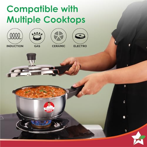 Wonderchef Venice Stainless-steel Pressure Cooker | 2L | Outer Lid | Triply Bottom | Safe Cooking | Compatible with Gas Stove, Induction, Ceramic, and Electric Stoves | ISI Certified | 5-Year Warranty - Image 4