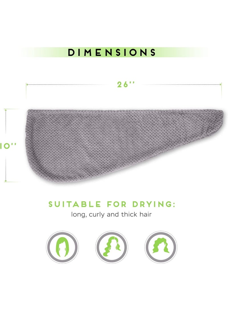 Microfiber Hair Towel Wrap 2 Pack, Quick Drying Hair Turban for Wet Hair, Absorbent Hair Care Accessory One Size (Gray) - Image 5