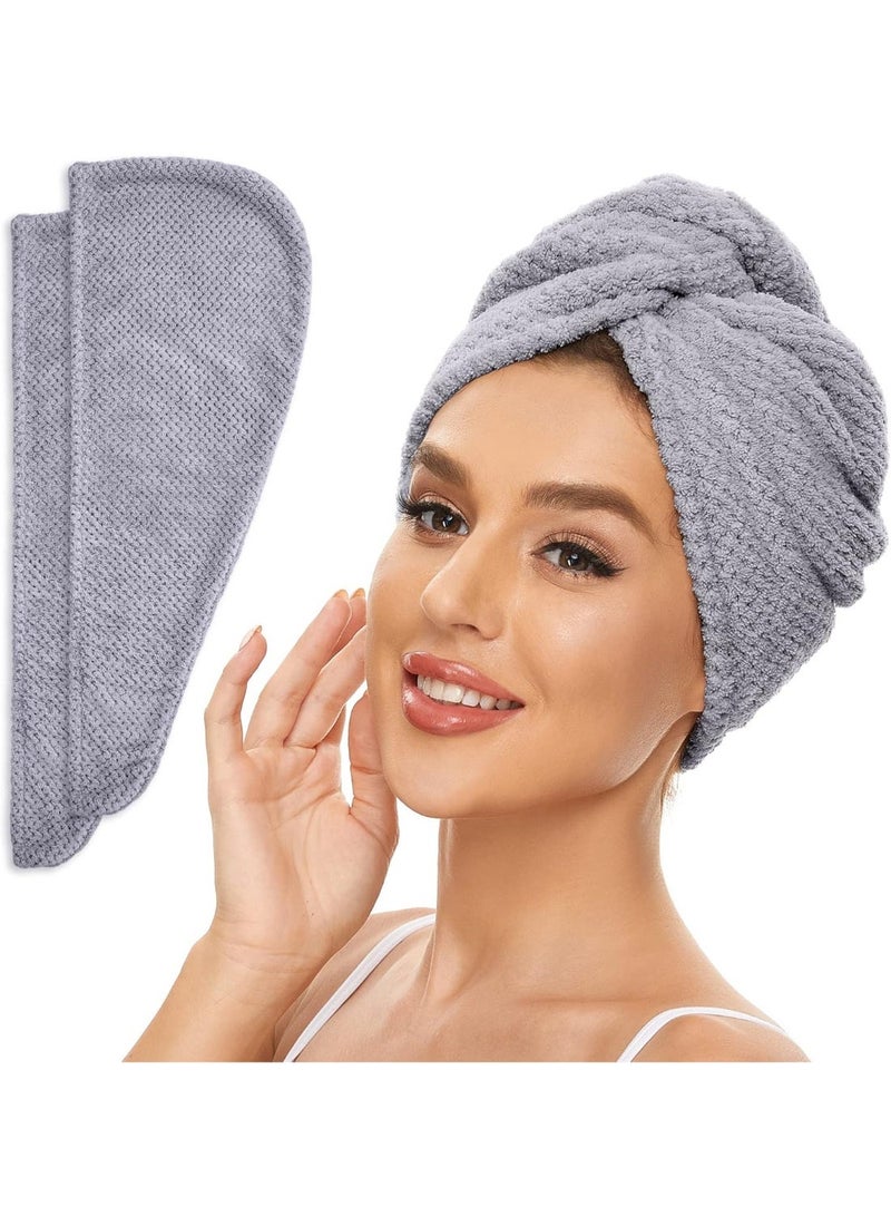 Microfiber Hair Towel Wrap 2 Pack, Quick Drying Hair Turban for Wet Hair, Absorbent Hair Care Accessory One Size (Gray) - Image 1