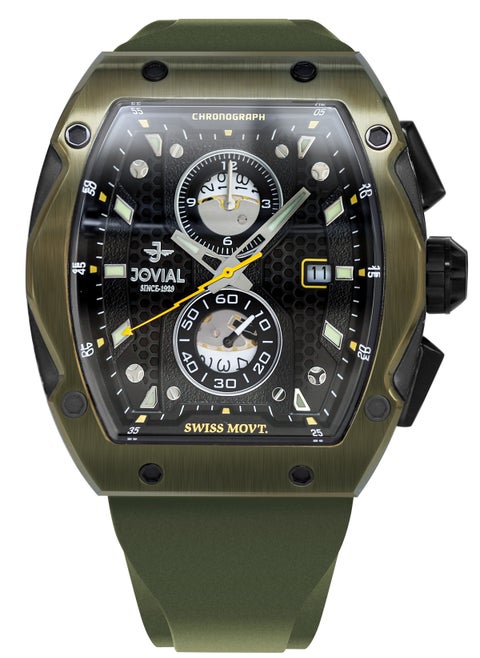 JOVIAL  1525GBRC93E, Bold Chronograph Design
Striking tonneau case, Swiss movement, and full chronograph function—built for a bold, sporty look with precision timing.