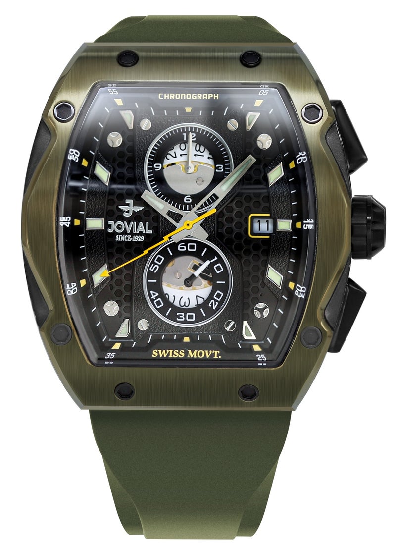 Jovial JOVIAL  1525GBRC93E, Bold Chronograph Design
Striking tonneau case, Swiss movement, and full chronograph function—built for a bold, sporty look with precision timing.  - Image 1