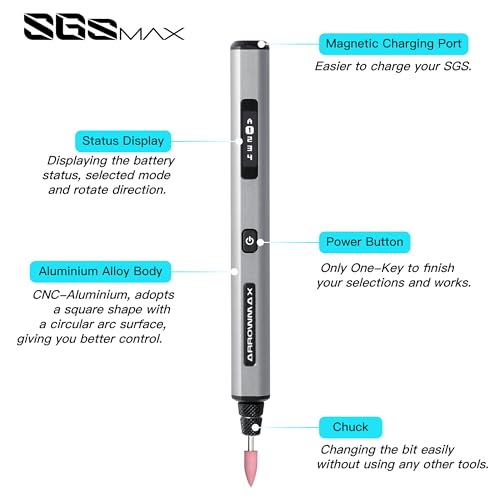 ArrowMax AM ARROWMAX Smart Engraving Pen, HollowCup Motor, 42 Bits with Aluminum Case, OLED, Magnetic Charge, Mini Electric Engraving Tool for Metal, Wood, Glass and Plastic (SGS PRO) - Image 4