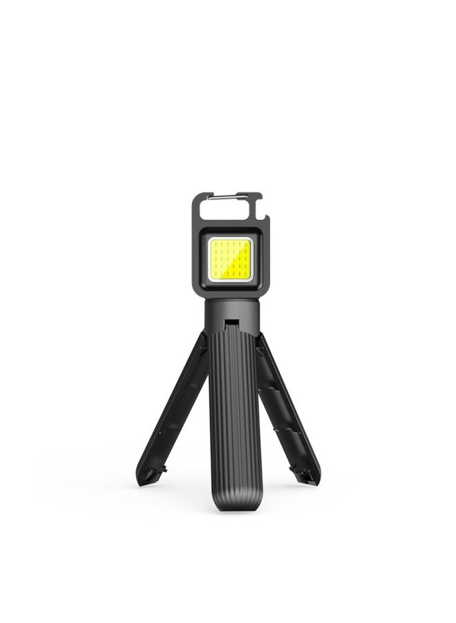 Generic Mini Keychain Magic Color Safety Warning Light Charging Portable Light Outdoor Strong Magnetic Portable Emergency Small Lamps-Color:Monochrome Metal Tripod  - Image 1
