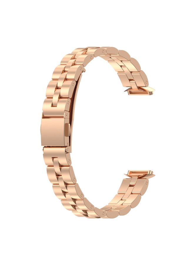 Replacement Strap For Fitbit Luxe Special Edition Three-beads Stainless Steel Flat Buckle Watch Band Rose Gold