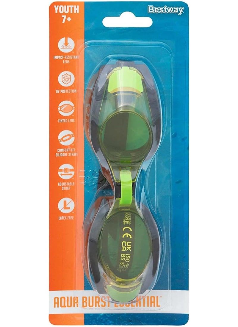 بست واي نظارات سباحة للأطفال والشباب Bestway Aqua Burst Essential 2: حماية UV، عدسات بولي كربونات ملونة، وسادات سيليكون مريحة، حزام وجسر أنف قابل للتعديل  - Image 2