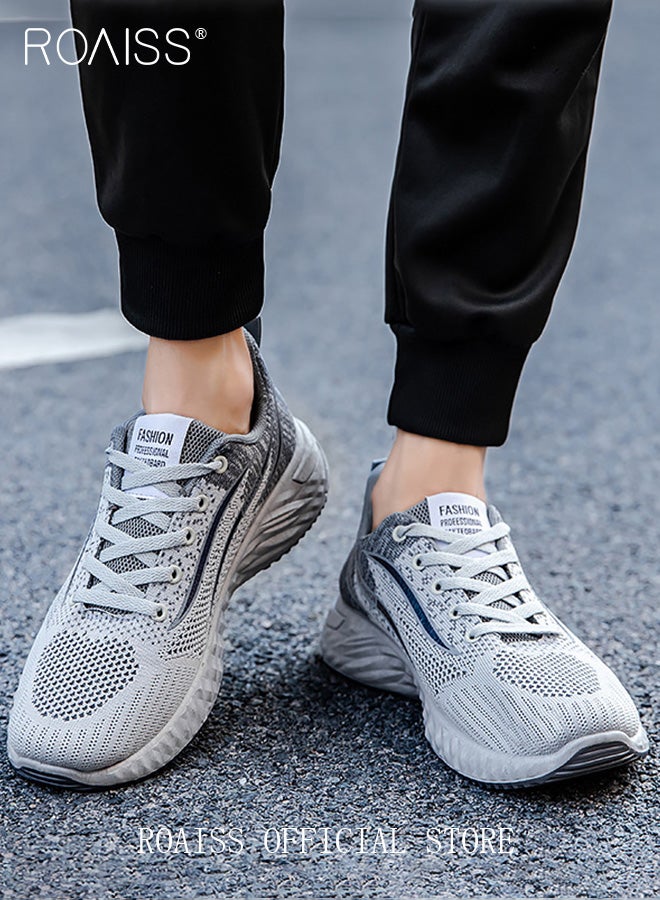 roaiss Athletic Mesh Shoes for Men Lace Up Lightweight Breathable Knitted Sneakers with Thickened Soles Mens Sports Footwear Casual Versatile Outdoor Anti Slip Flats for Walking or Running - Image 3