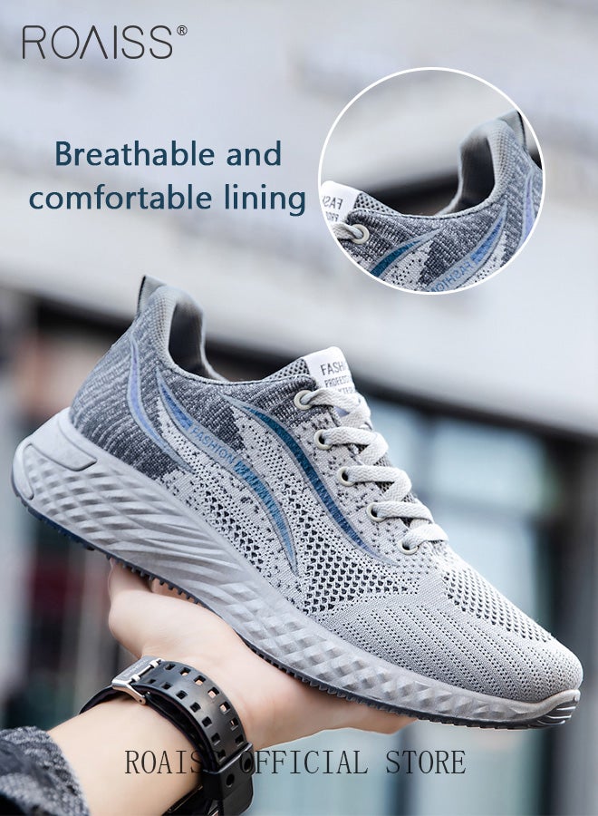 roaiss Athletic Mesh Shoes for Men Lace Up Lightweight Breathable Knitted Sneakers with Thickened Soles Mens Sports Footwear Casual Versatile Outdoor Anti Slip Flats for Walking or Running - Image 2