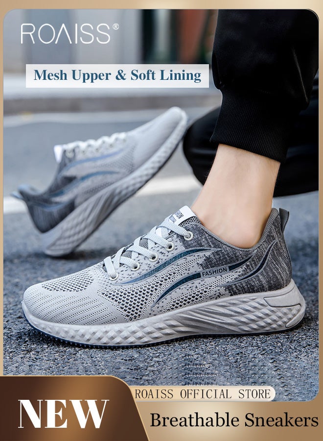 roaiss Athletic Mesh Shoes for Men Lace Up Lightweight Breathable Knitted Sneakers with Thickened Soles Mens Sports Footwear Casual Versatile Outdoor Anti Slip Flats for Walking or Running - Image 1