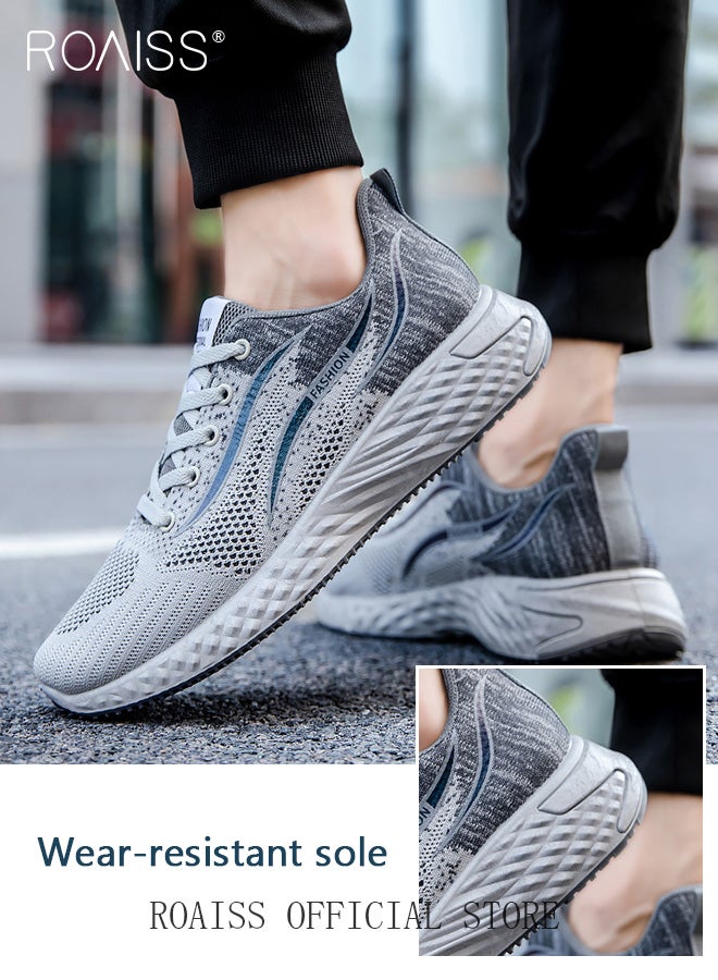 roaiss Athletic Mesh Shoes for Men Lace Up Lightweight Breathable Knitted Sneakers with Thickened Soles Mens Sports Footwear Casual Versatile Outdoor Anti Slip Flats for Walking or Running - Image 4