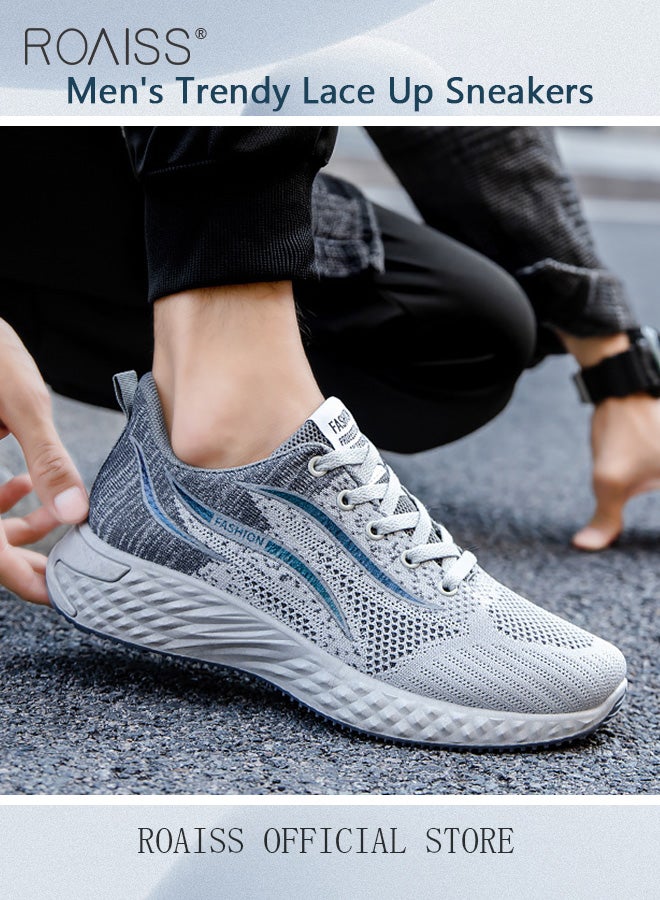 roaiss Athletic Mesh Shoes for Men Lace Up Lightweight Breathable Knitted Sneakers with Thickened Soles Mens Sports Footwear Casual Versatile Outdoor Anti Slip Flats for Walking or Running - Image 5