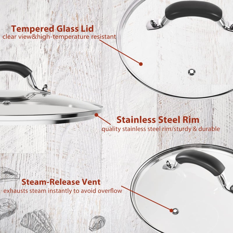 Wishdirect 8 Inch Tempered Glass Lid Compatible With 8"" Lodge Cast Iron Skillet And 2 Quart Serving Pots - Image 3