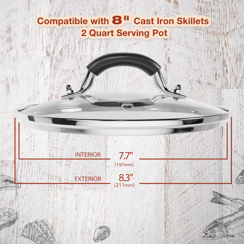 Wishdirect 8 Inch Tempered Glass Lid Compatible With 8"" Lodge Cast Iron Skillet And 2 Quart Serving Pots - Image 2