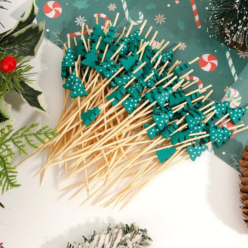 Leislam Christmas Tree Cocktail Picks, 100 PCS Christmas Toothpicks for Appetizers, Christmas Picks for Food, Xmas Tree Decorative Bamboo Food Sandwich Skewers Drinks Dessert for Christmas Party Decoration - Image 2