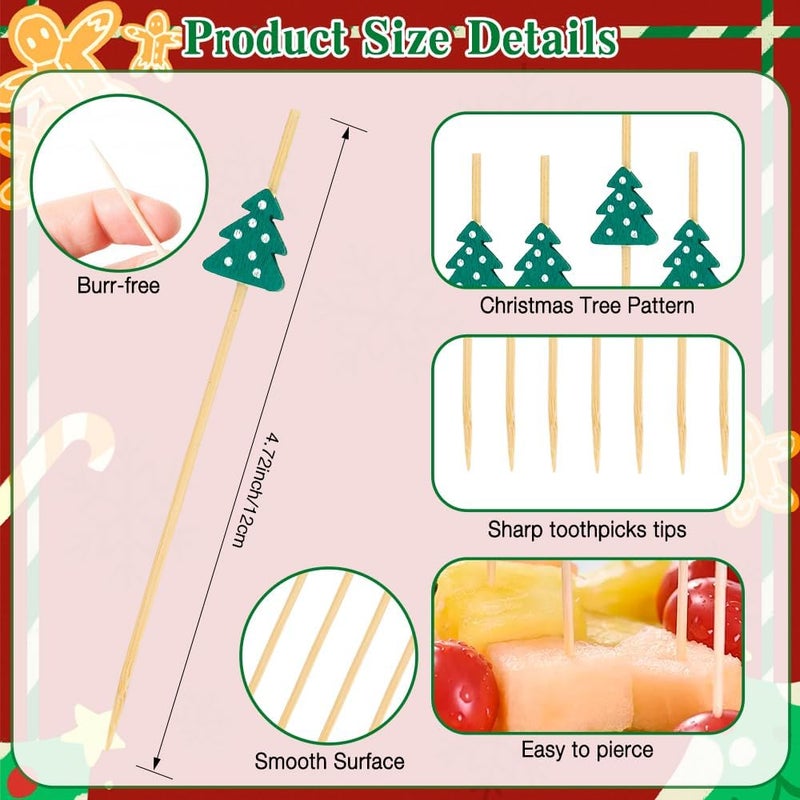 Leislam Christmas Tree Cocktail Picks, 100 PCS Christmas Toothpicks for Appetizers, Christmas Picks for Food, Xmas Tree Decorative Bamboo Food Sandwich Skewers Drinks Dessert for Christmas Party Decoration - Image 3