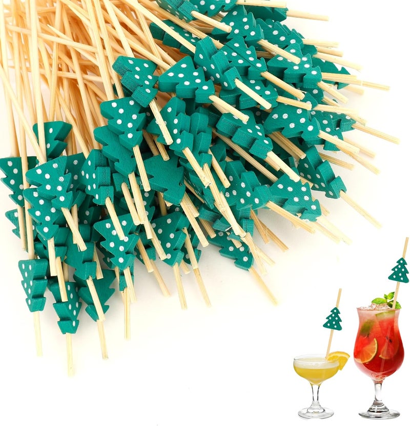Leislam Christmas Tree Cocktail Picks, 100 PCS Christmas Toothpicks for Appetizers, Christmas Picks for Food, Xmas Tree Decorative Bamboo Food Sandwich Skewers Drinks Dessert for Christmas Party Decoration - Image 1