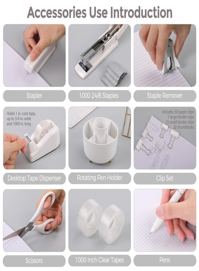 SKYDUE White Office Supplies Set, Office Desk Accessories 10PCS, Pencil Holder for Desk, Stapler, Tape Dispenser, Scissors, Ruler, Binder/Paper Clips and 1000pcs Staples,Desk Supplies Set - Image 4