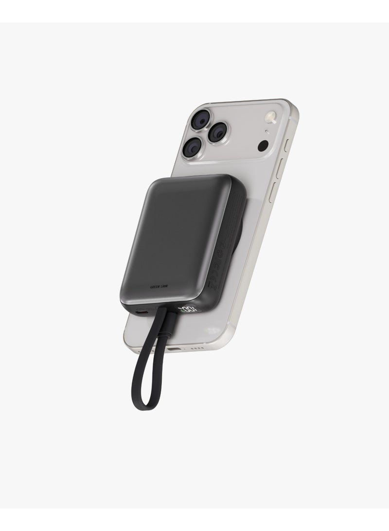 GREEN LION Revon 10000mAh Power Bank PD 20W with Magsafe Compatible / LED Digital Display / Built-In Cable Strap / Flight Approved / Multiple Protection / Powerbank Mini & Compact  - Grey - Image 1