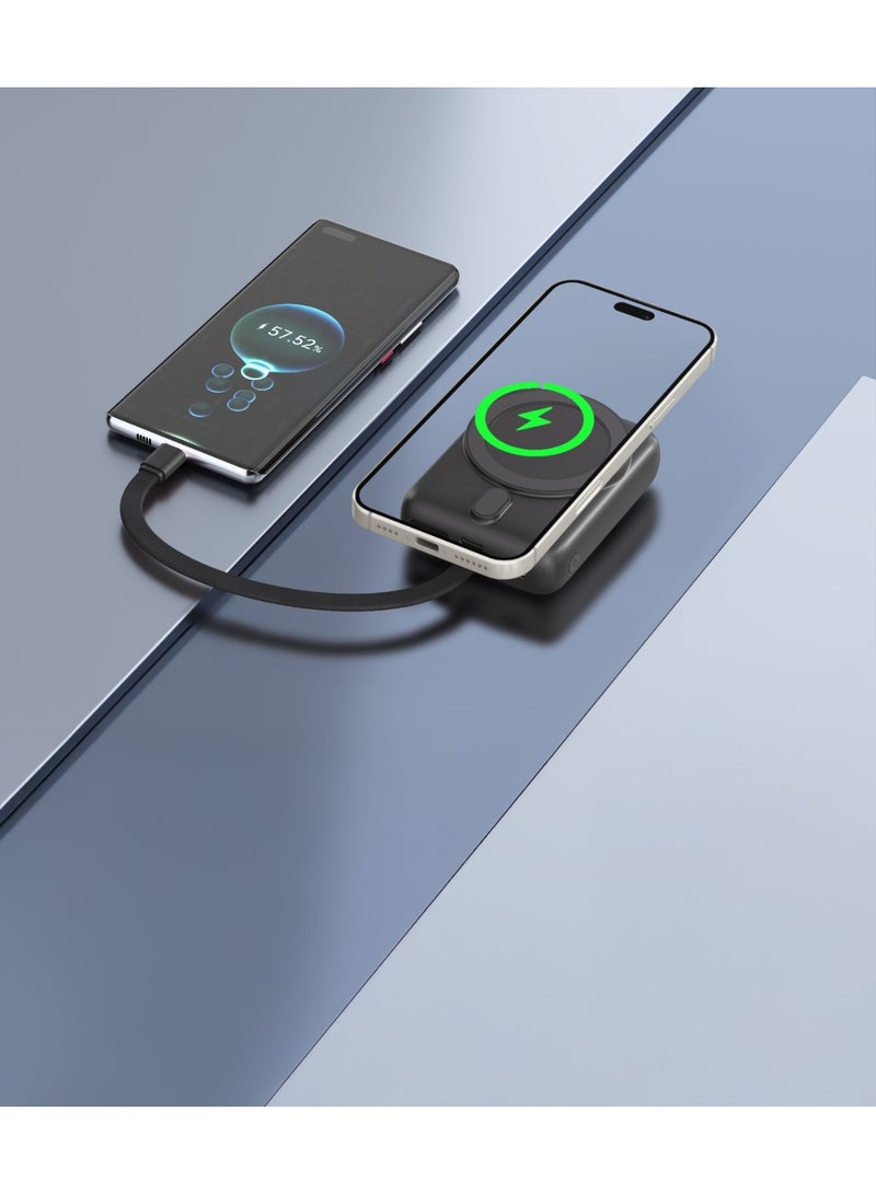 GREEN LION Revon 10000mAh Power Bank PD 20W with Magsafe Compatible / LED Digital Display / Built-In Cable Strap / Flight Approved / Multiple Protection / Powerbank Mini & Compact  - Grey - Image 2