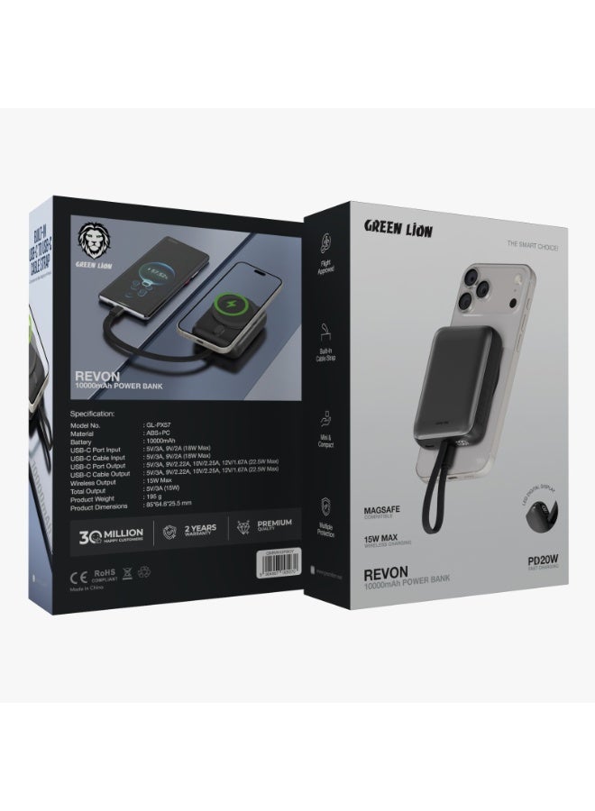 GREEN LION Revon 10000mAh Power Bank PD 20W with Magsafe Compatible / LED Digital Display / Built-In Cable Strap / Flight Approved / Multiple Protection / Powerbank Mini & Compact  - Grey - Image 3