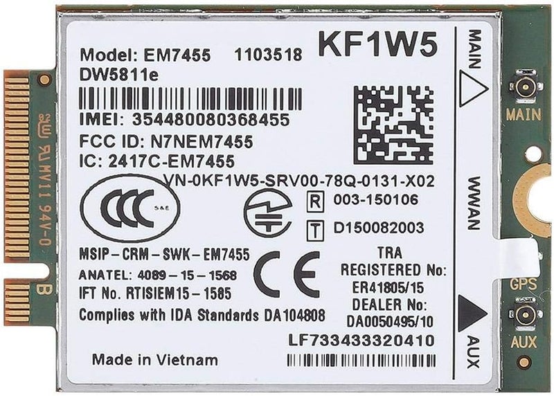 كلاراكو بطاقة EM7455 اللاسلكية 4G LTE WWAN NGFF لسلسلة Dell Latitude، سرعة تنزيل قصوى 300 ميجابت في الثانية، سرعة رفع قصوى 50 ميجابت في الثانية - Image 1