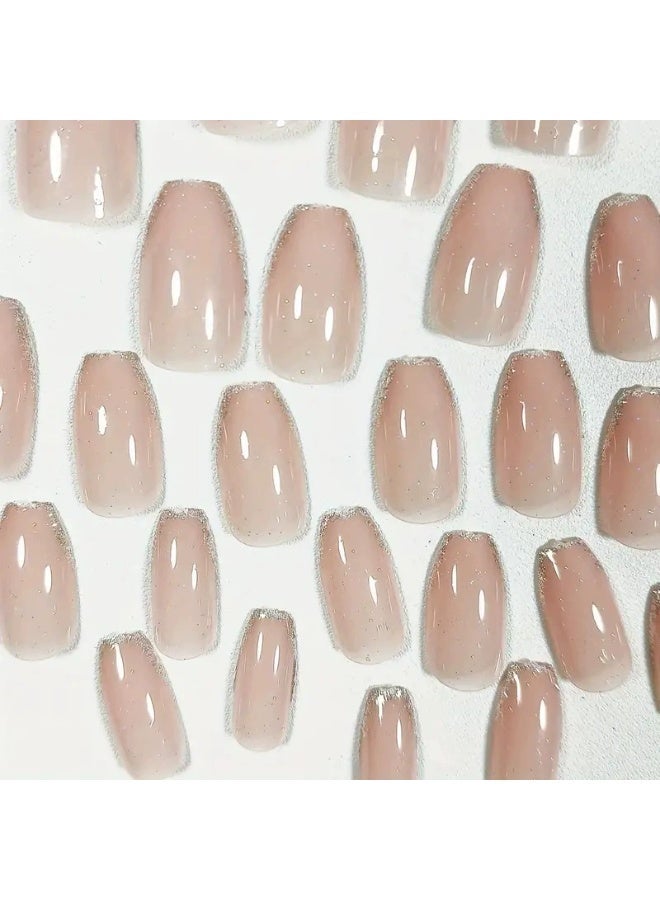 Goolsky Glamorous Short Ballet Pink Glitter - Trimmed Press - on Nails for Elegant Charm - Image 5