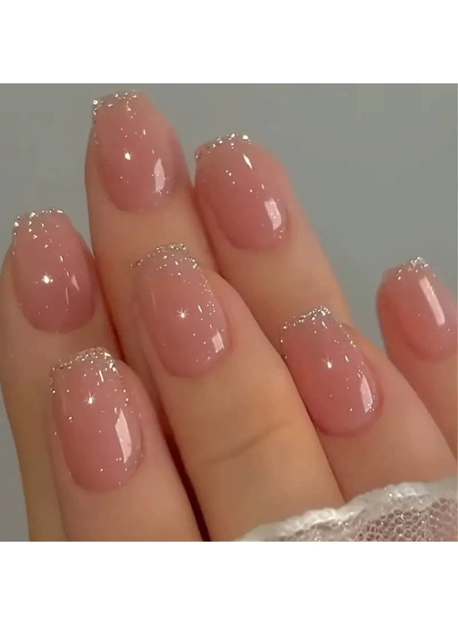 Goolsky Glamorous Short Ballet Pink Glitter - Trimmed Press - on Nails for Elegant Charm - Image 2