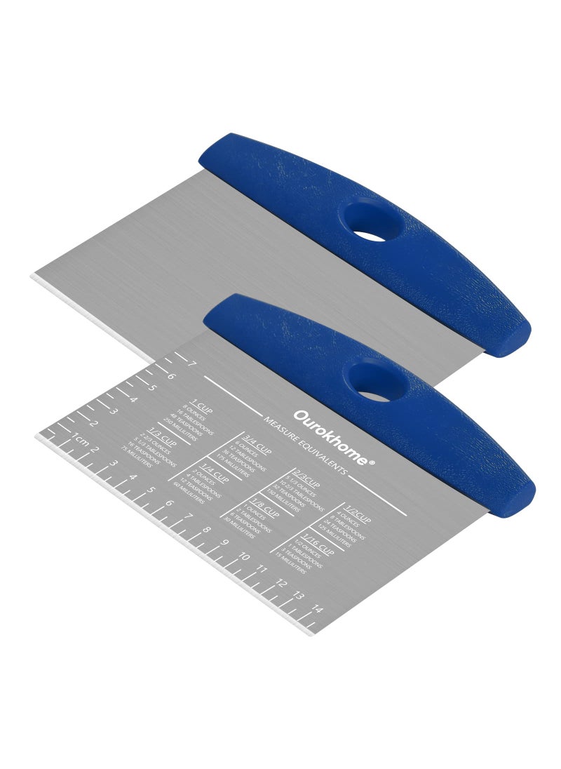 Ourokhome Ourokhome Dough Pastry Bench Cutter Scraper Stainless Steel Pizza Cutter for Kitchen Baking Dishwasher Safe AntiWear LaserEngraved Measuring Scale and Conversion Chart 2 Pack Blue 