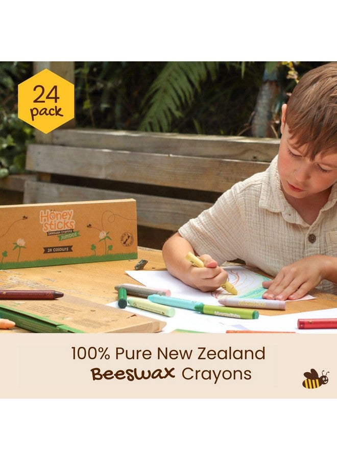 Honeysticks أقلام شمع هونيستيك Jumbo (24 عبوة) - أقلام شمع غير سامة - 100% شمع عسل نقي وألوان صالحة للأكل - 24 لون زاهي - كبيرة وسهلة الإمساك والاستخدام - مستلزمات فنية لمرحلة ما قبل المدرسة للأطفال من 3-5 سنوات، 4-8 سنوات - Image 3