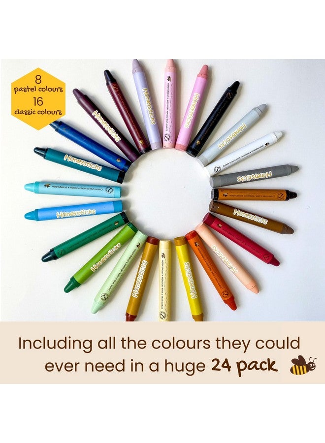 Honeysticks أقلام شمع هونيستيك Jumbo (24 عبوة) - أقلام شمع غير سامة - 100% شمع عسل نقي وألوان صالحة للأكل - 24 لون زاهي - كبيرة وسهلة الإمساك والاستخدام - مستلزمات فنية لمرحلة ما قبل المدرسة للأطفال من 3-5 سنوات، 4-8 سنوات - Image 5