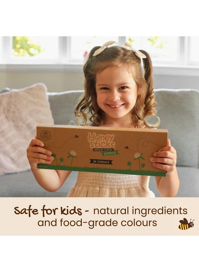 Honeysticks أقلام شمع هونيستيك Jumbo (24 عبوة) - أقلام شمع غير سامة - 100% شمع عسل نقي وألوان صالحة للأكل - 24 لون زاهي - كبيرة وسهلة الإمساك والاستخدام - مستلزمات فنية لمرحلة ما قبل المدرسة للأطفال من 3-5 سنوات، 4-8 سنوات - Image 2