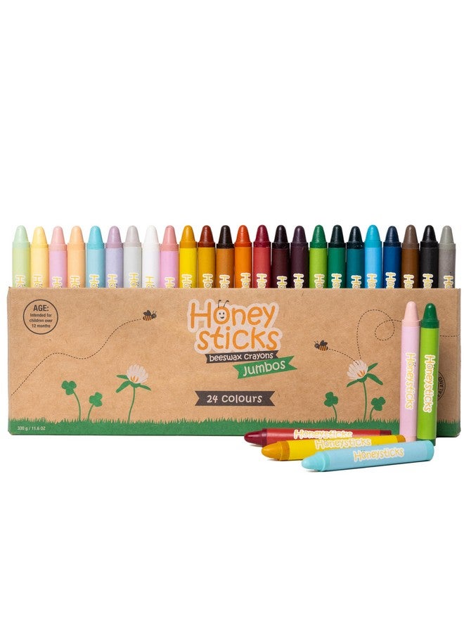 Honeysticks أقلام شمع هونيستيك Jumbo (24 عبوة) - أقلام شمع غير سامة - 100% شمع عسل نقي وألوان صالحة للأكل - 24 لون زاهي - كبيرة وسهلة الإمساك والاستخدام - مستلزمات فنية لمرحلة ما قبل المدرسة للأطفال من 3-5 سنوات، 4-8 سنوات - Image 1