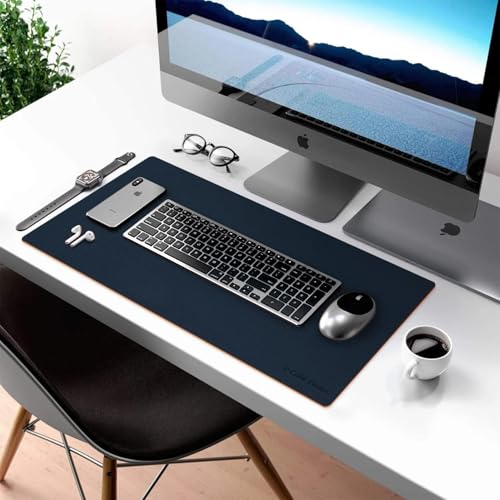 V-CUBE Designs Premium Vegan Leather Dual Color Desk Mat 90X45cm 1.8mm Thick| Laptop Mat/Extended Large Mouse Pad, Reversible Deskspread |High Tear/Peel Strength|Anti-Slip,Splash-Proof| Blue&Yellow - Image 2