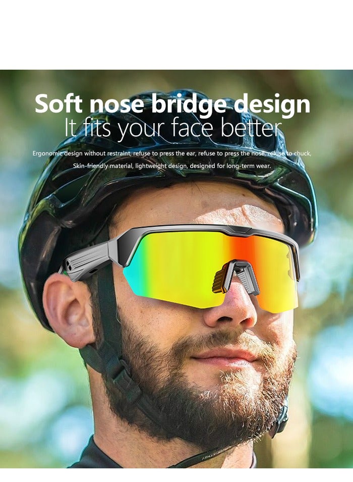 جولف لينك نظارات شمسية رياضية ذكية كبيرة الحجم YJ006 مزودة بتقنية البلوتوث ومزودة بإطار ذهبي ملون ومضادة للأشعة فوق البنفسجية 400 مناسبة لركوب الدراجات للجنسين - Image 2