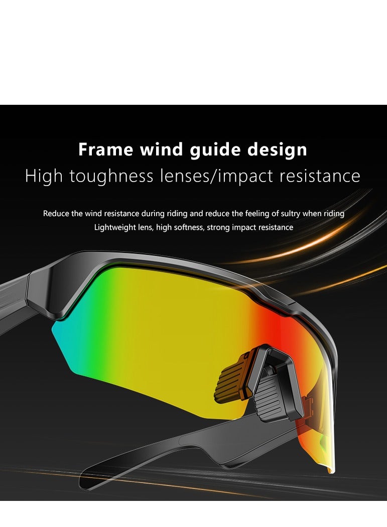 جولف لينك نظارات شمسية رياضية ذكية كبيرة الحجم YJ006 مزودة بتقنية البلوتوث ومزودة بإطار ذهبي ملون ومضادة للأشعة فوق البنفسجية 400 مناسبة لركوب الدراجات للجنسين - Image 3