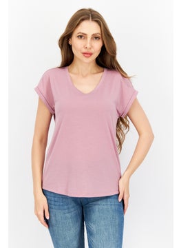 Eddie Bauer Women V-Neck Short Sleeve Plain T-Shirt, Purple  - Image 1