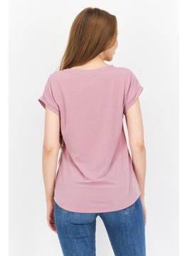 Eddie Bauer Women V-Neck Short Sleeve Plain T-Shirt, Purple  - Image 4