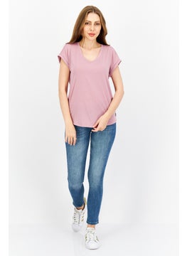 Eddie Bauer Women V-Neck Short Sleeve Plain T-Shirt, Purple  - Image 2
