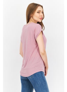 Eddie Bauer Women V-Neck Short Sleeve Plain T-Shirt, Purple  - Image 3