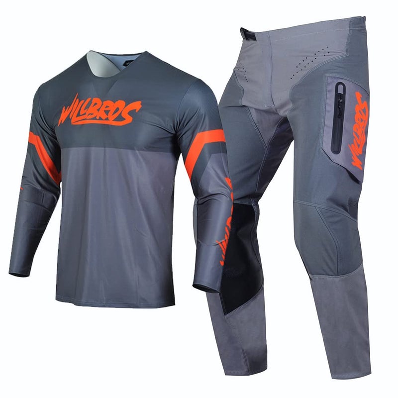 Willbros Motocross Jersey Pants Combo Mens MX Gear Set Offroad Racewear Dirt Bike Women Racing Orange Grey Jersey S Pants 30 - Image 2