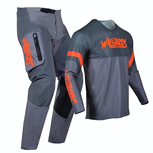 Willbros Motocross Jersey Pants Combo Mens MX Gear Set Offroad Racewear Dirt Bike Women Racing Orange Grey Jersey S Pants 30 - Image 3
