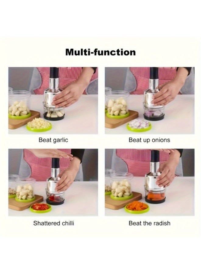 Yalla Pick Stainless Steel Manual Food Chopper, Slap Chopper, Manual Vegetable Chopper, Easy Clean Multipurpose Kitchen Tool for Garlic, Nuts, Tomato, Pepper, Celery, Onion etc - Image 4