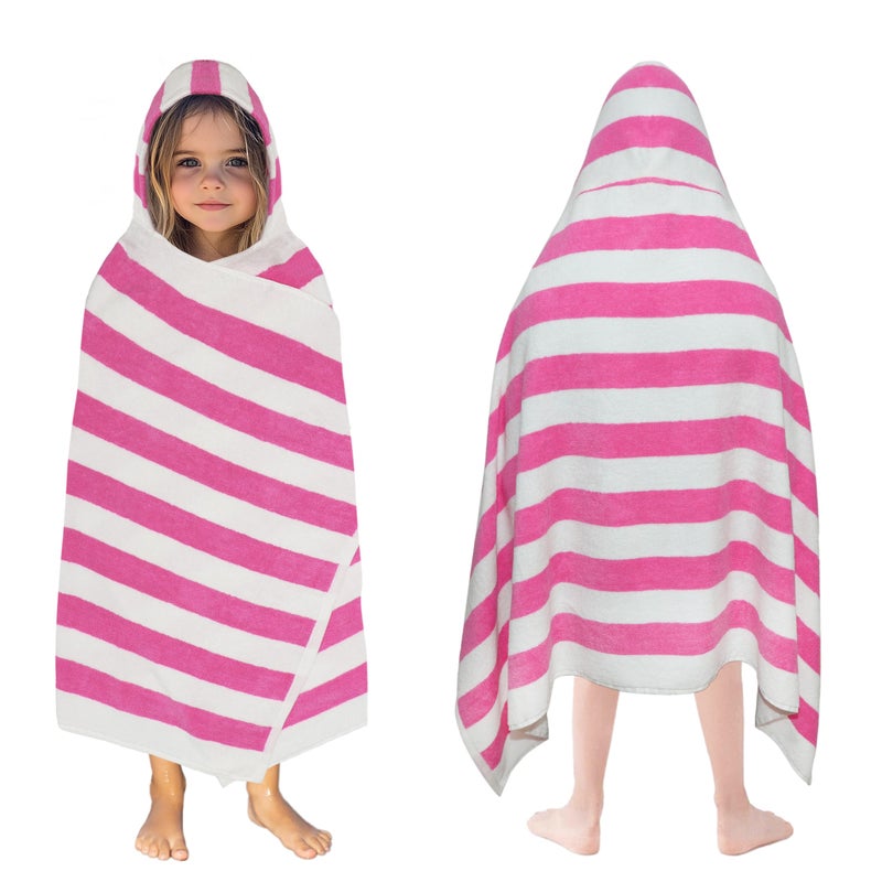 ORIGINAL KIDS Hooded Bath Towel Wrap 100 Cotton Terry Large Oversized Hooded Kids Towel Toddler Shower Pool Beach Towel Soft Plush Absorbent Quick Dry Easy Care Gift 30x60 Cabana Stripe Pink