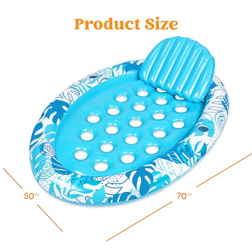 Sloosh Inflatable Tanning Pool Floats Adult - Sloosh Oval Tanning Float Lounger for Adults Raft, Sunbathing Lounge Cool Water Party Toys Lake Beach Swimming Pool Sun Tan Tube with Backrest Cup Holders (Blue) - Image 5