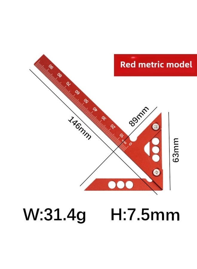 Aluminum Alloy Angle Ruler Center Ruler 45 Degree Triangle Arrow Right Angle Positioning Ruler 90 Degree Angle Ruler Woodworking Marking Ruler-Model:A1196 Red Metric [bag] 31.4g - Image 1