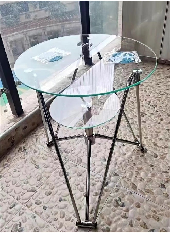 fashionhome - Modern Simple Toughened Glass Small Round Table Fashion Negotiation Coffee Reception Table Small Household Dining Table 80 x 73 Centimeter - Image 1