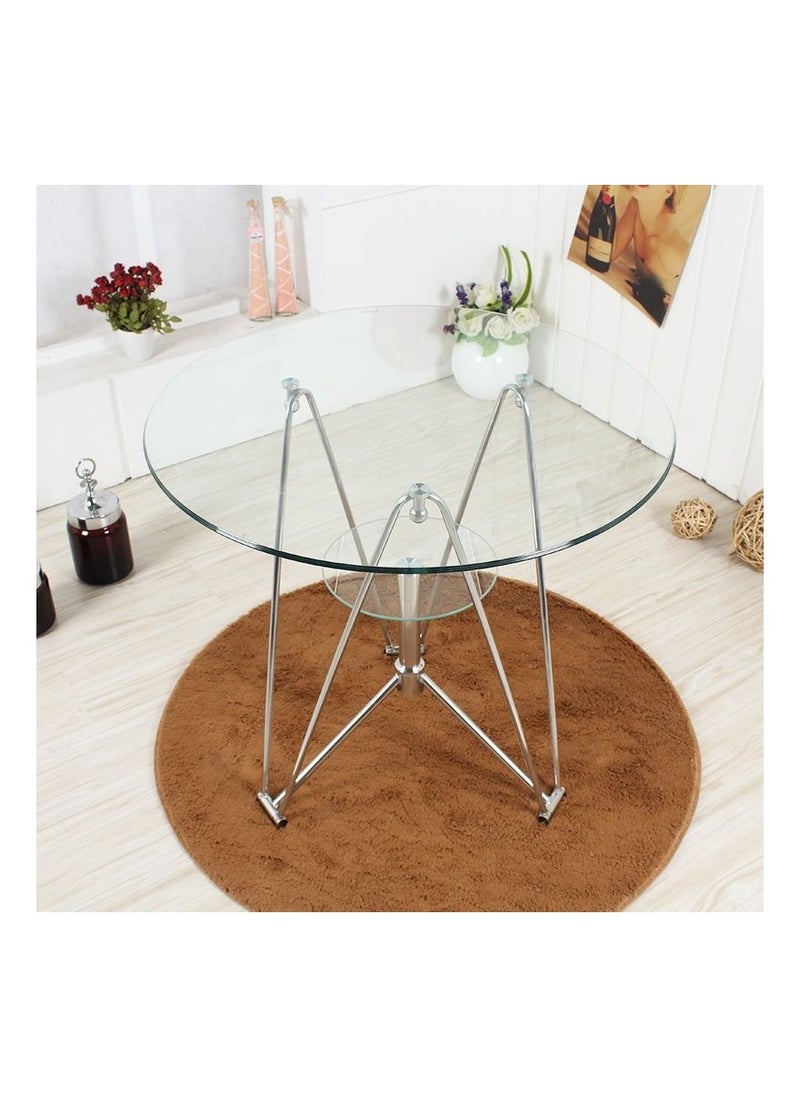fashionhome - Modern Simple Toughened Glass Small Round Table Fashion Negotiation Coffee Reception Table Small Household Dining Table 80 x 73 Centimeter - Image 1