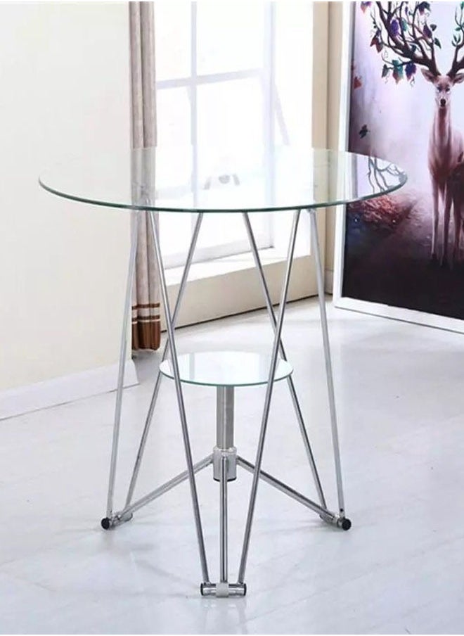 fashionhome - Modern Simple Toughened Glass Small Round Table Fashion Negotiation Coffee Reception Table Small Household Dining Table 80 x 73 Centimeter - Image 1