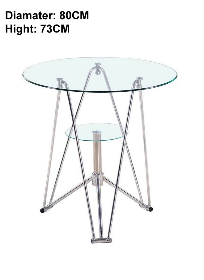 fashionhome - Modern Simple Toughened Glass Small Round Table Fashion Negotiation Coffee Reception Table Small Household Dining Table 80 x 73 Centimeter - Image 1